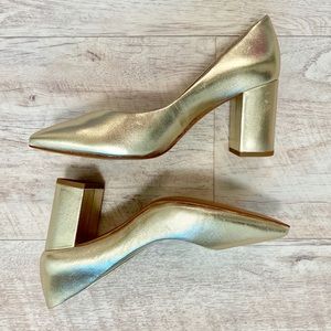 NIB 1. State Saffy Block Heel Pump, Platinum, 9.5